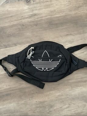 adidas Black Belt Bag with White Trefoil Outline